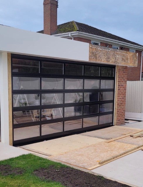 Glass sectional garage door.